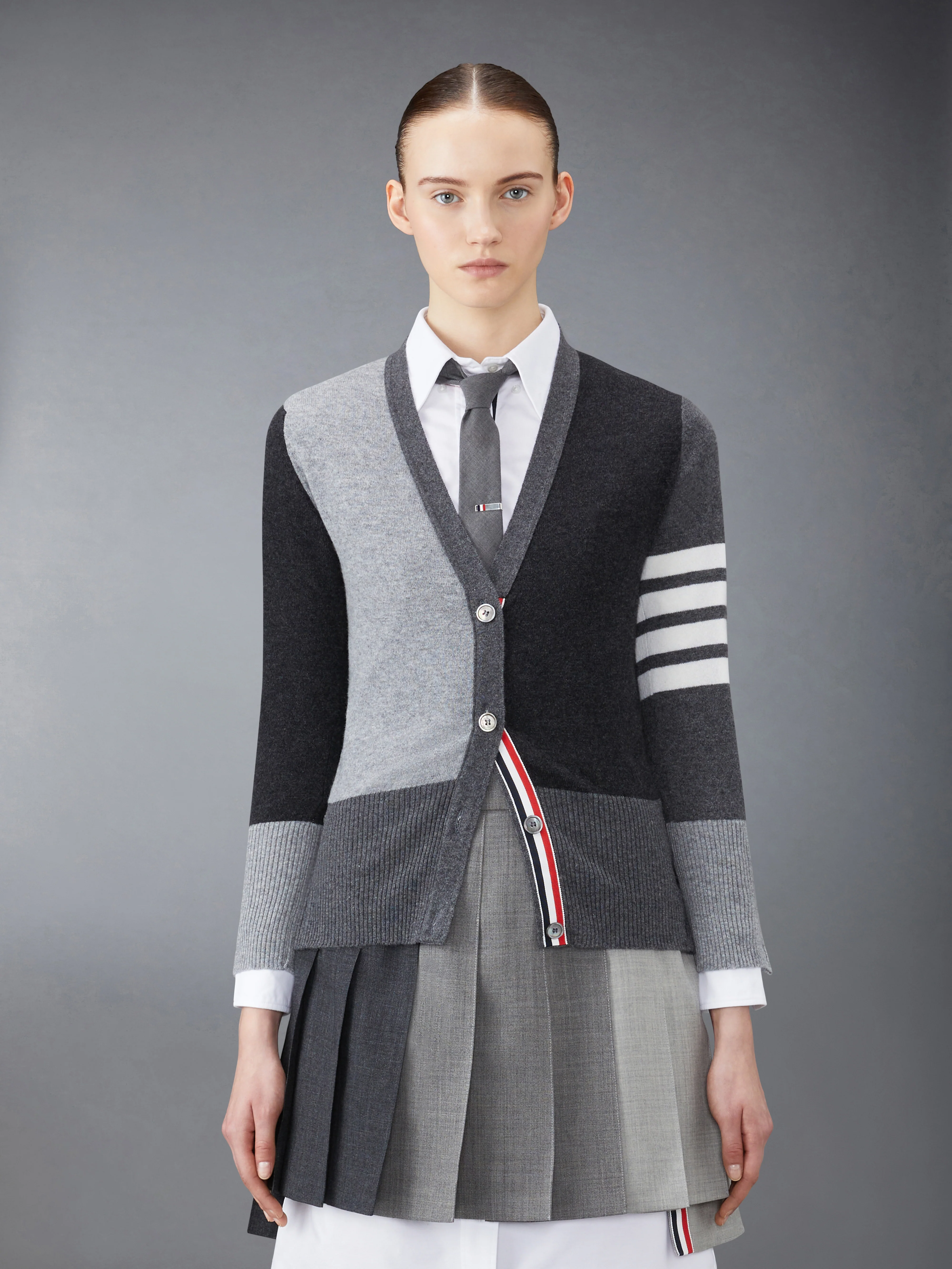 FUNMIX CASHMERE 4-BAR V-neck CARDIGAN