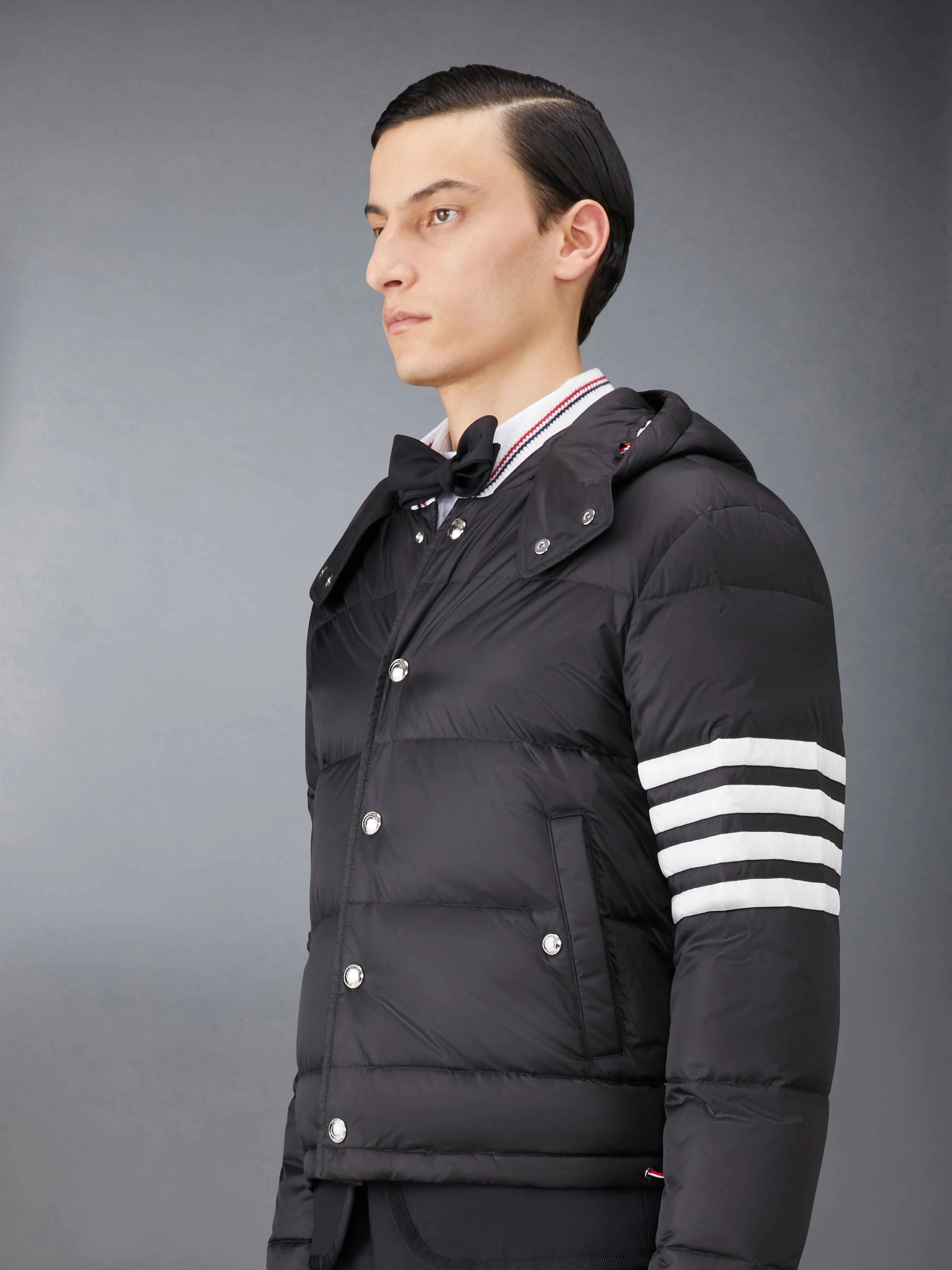 MATTE FINISH NYLON DOWN FILL 4-BAR DETACHABLE HOOD BOMBER - Image 3