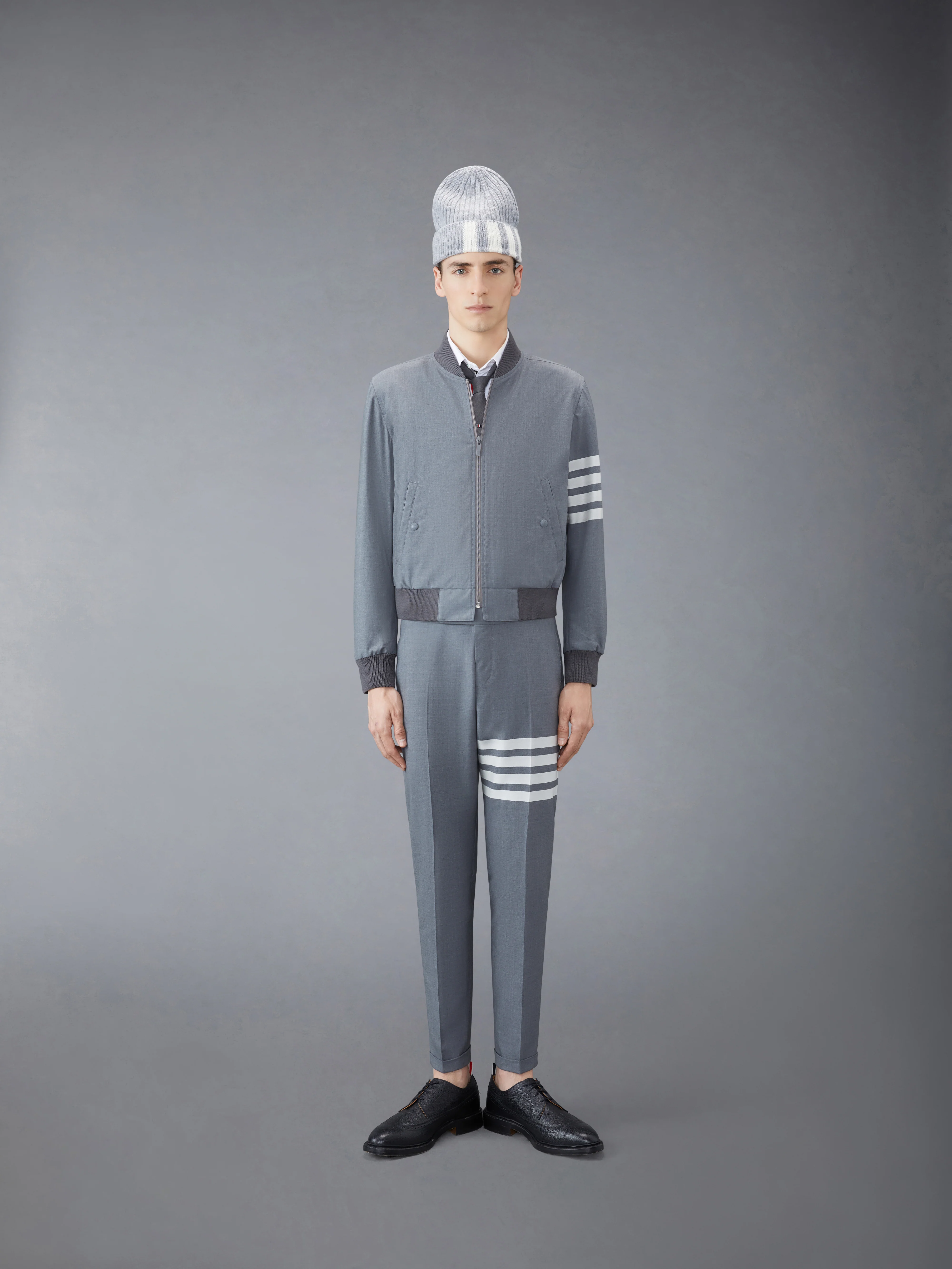 PLAIN WEAVE 4-BAR KINT RIB BLOUSON - Image 3