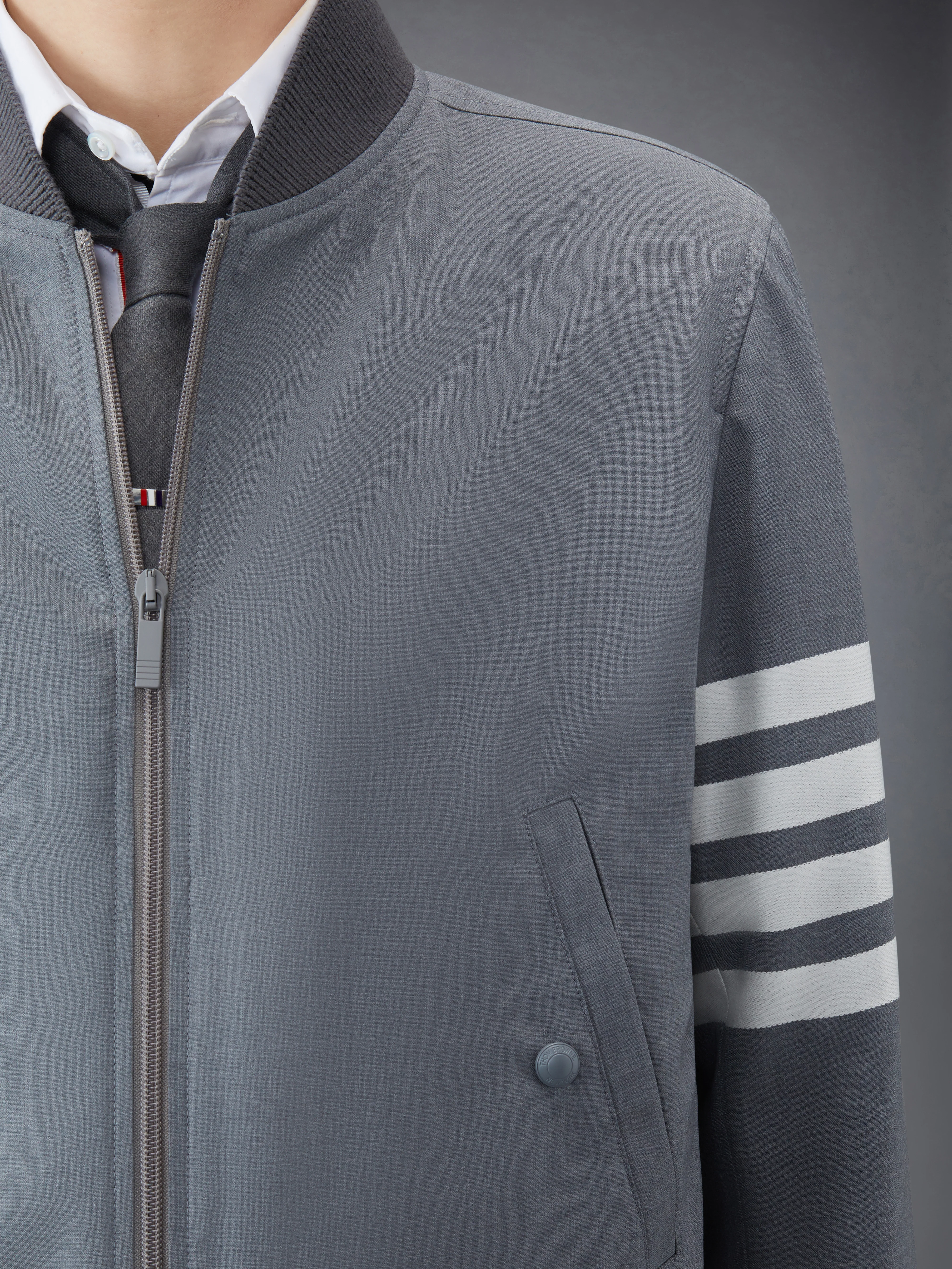 PLAIN WEAVE 4-BAR KINT RIB BLOUSON - Image 6