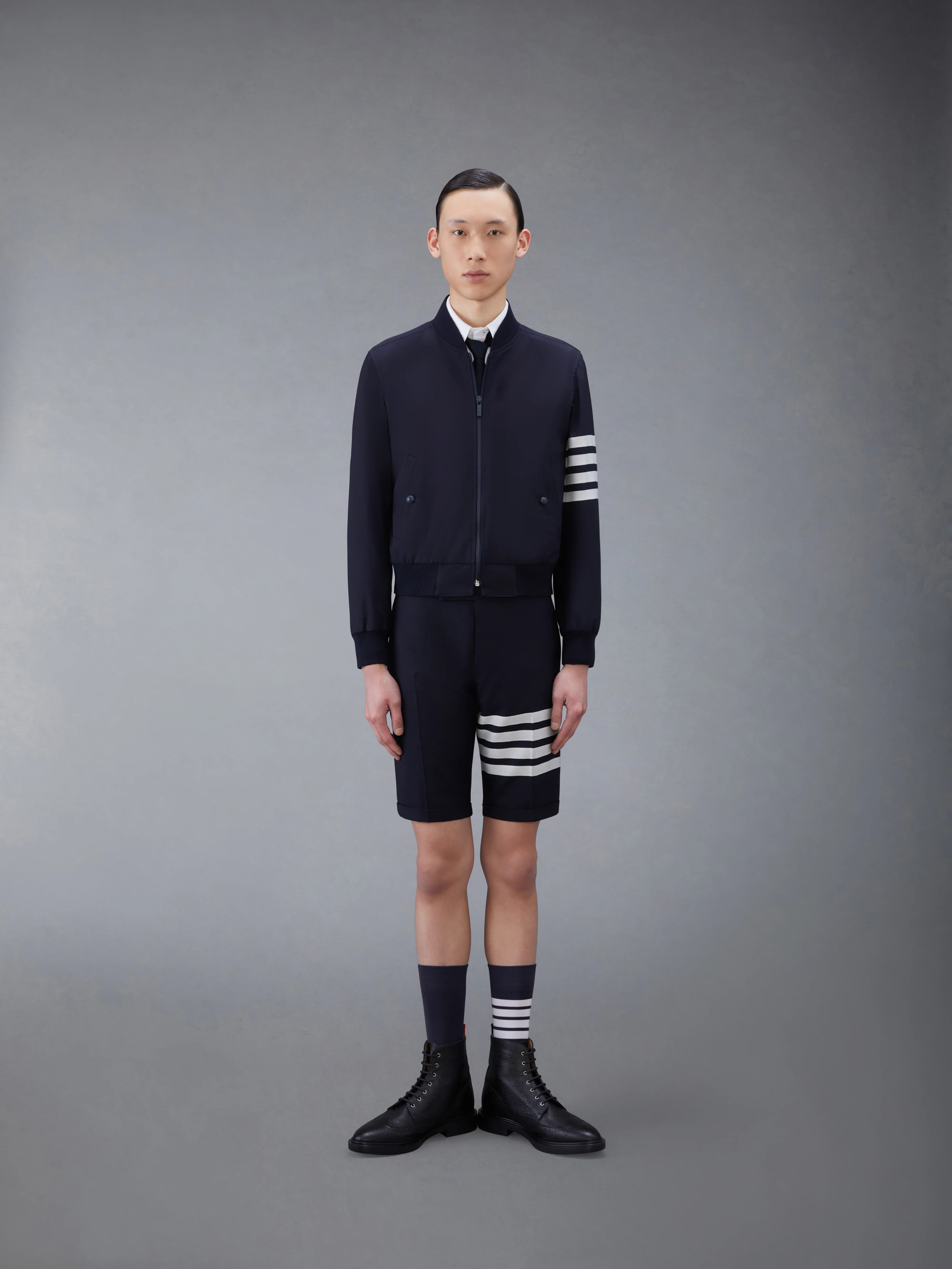 PLAIN WEAVE 4-BAR KINT RIB BLOUSON - Image 3