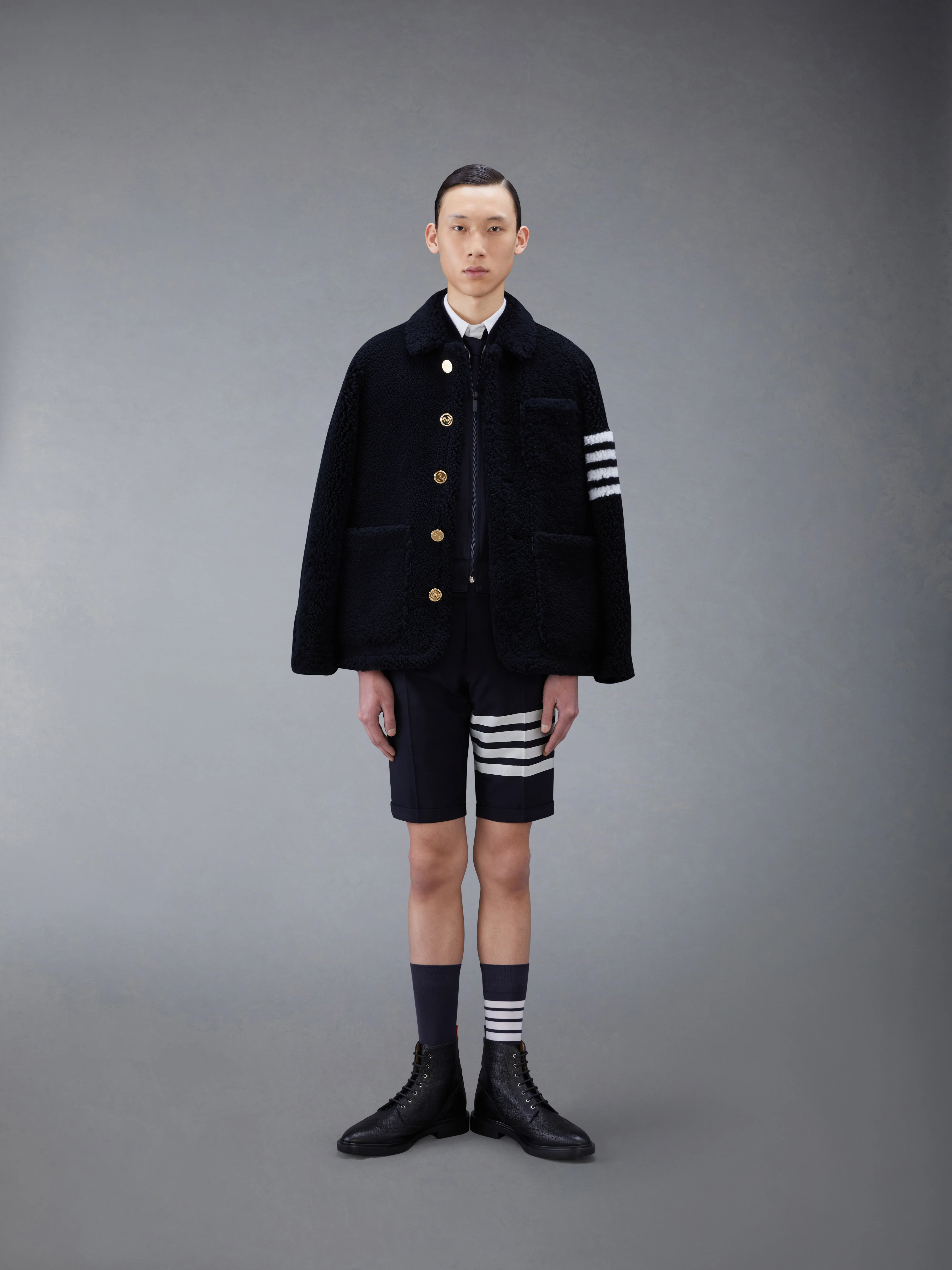 PLAIN WEAVE 4-BAR KINT RIB BLOUSON - Image 4