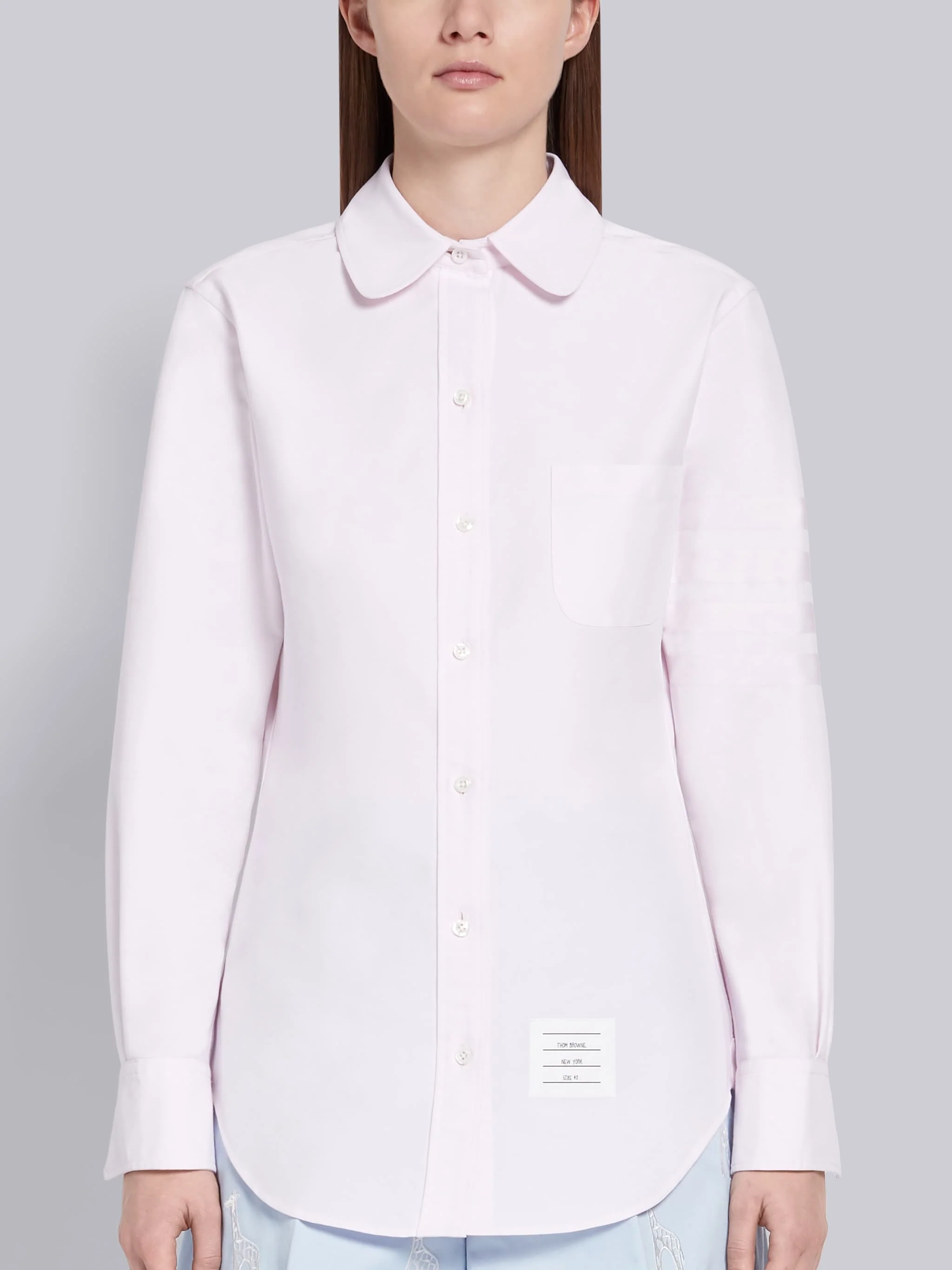 SUPIMA COTTON OXFORD SATIN WEAVE 4-BAR LONG SLEEVE ROUND COLLAR SHIRT - Image 2