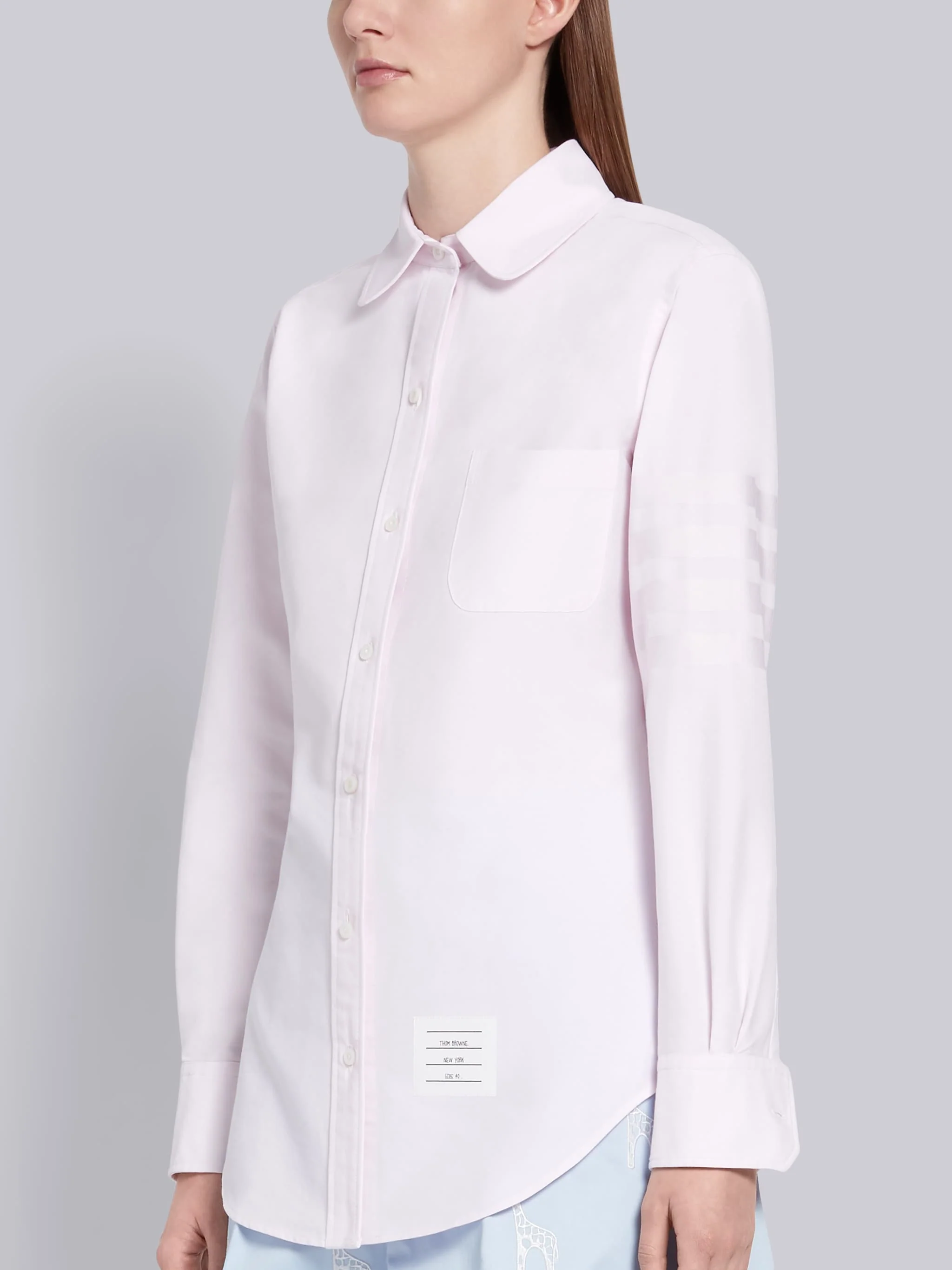 SUPIMA COTTON OXFORD SATIN WEAVE 4-BAR LONG SLEEVE ROUND COLLAR SHIRT - Image 3